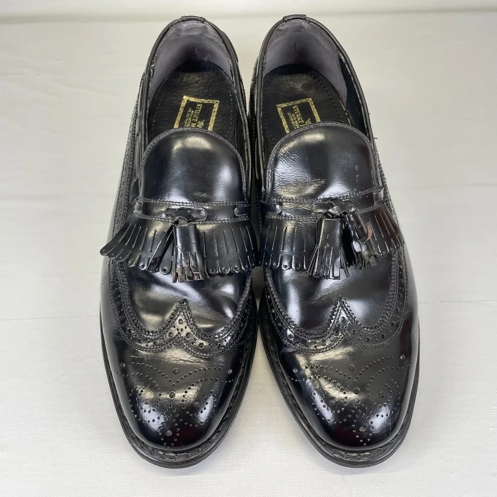 Stuart McGuire Wingtip Tasseled Loafers Mens Size 10 Black Leather Dress Shoes